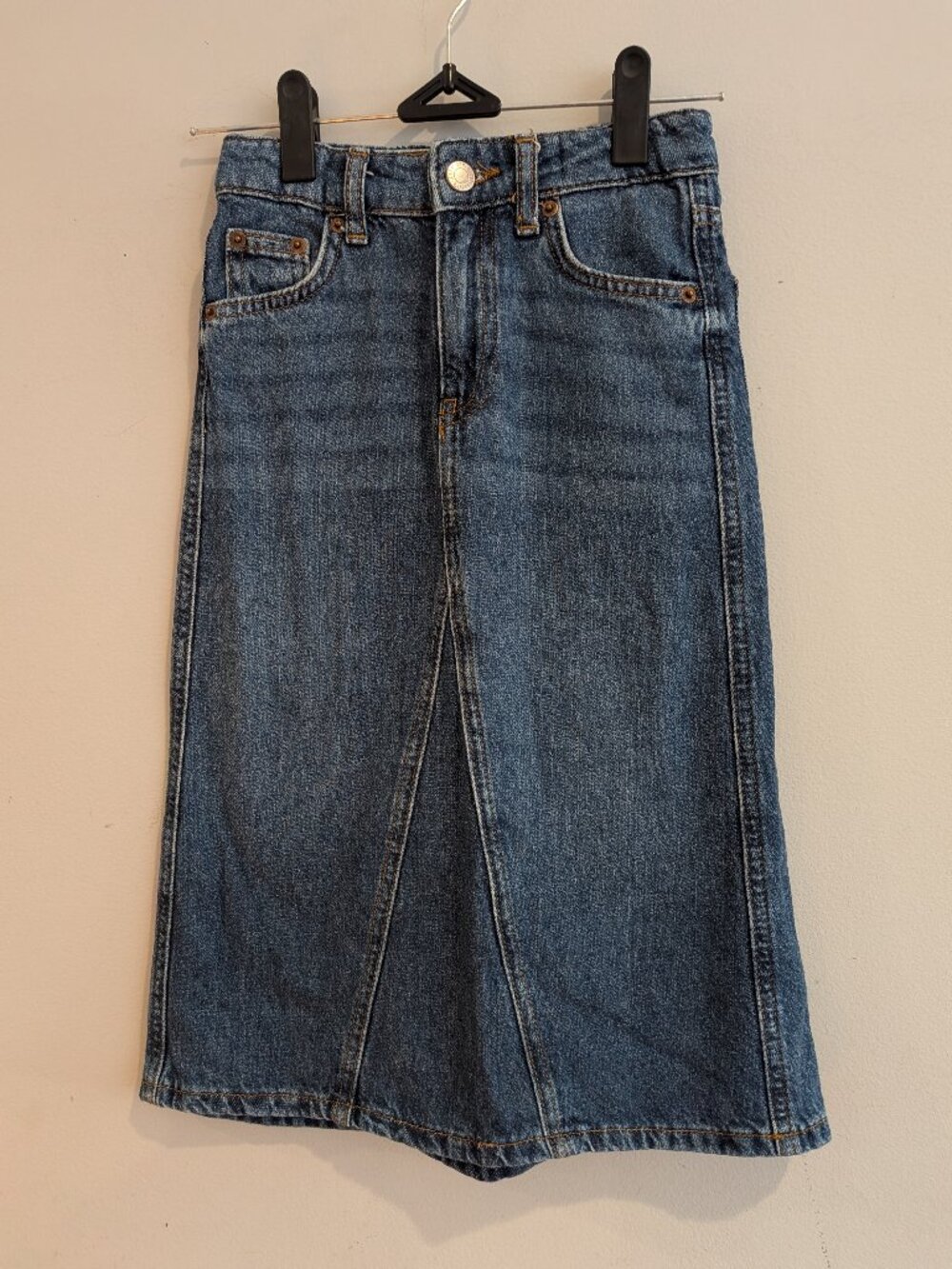Zara Kids Girls Medium Wash Denim Paneled A-Line Maxi Skirt Adjustable Waist 6